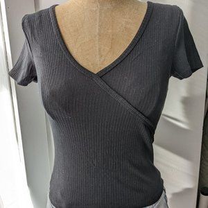 small black hollister womens cross front cropped slim top